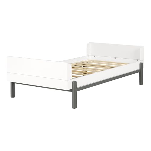 South Shore Furniture Bebble Complete Bed, Twin, Soft Gray and White