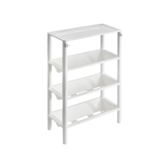 AooYo シャンプーラック 4段 浴室用ラック 28.3x13x46.5cm 水切り お風呂 小物 プラスチック 組み立て すきま 隙間収納 洗面台 雑物 整理 省スペース 4層収納棚 ミニフック付き