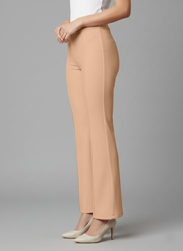 Image of Mehrang Cotton Blend Bootcut Parallel Trouser Pants for Women Regular Fit, Bellbottom Straight Pants for Womens