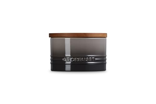 Image of Le Creuset Signature Medium Salt Cellar and Storage Canister with Wood Lid, 16 oz., Oyster