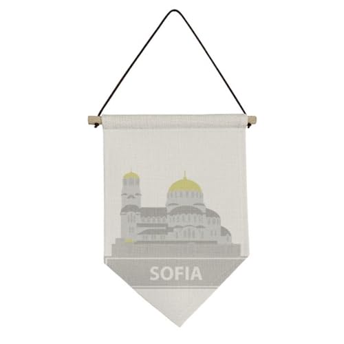 Drapeau Bulgarie gris en toile de jute pour décoration murale suspendue