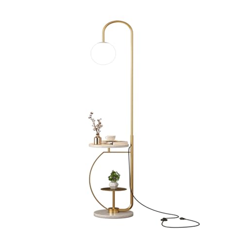 guiling-1986 Lampara de Pie Lámpara de pie con Mesa for Sala Estar estación Carga inalámbrica y Bombilla LED 3 Colores Lampara de Pie Salon