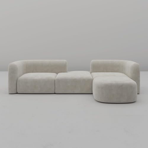 Image of 116 inch Luxury Modern Tight Curved Back Velvet Sofa, Minimalist Style Comfy Couch for Living Room Apartment, 4 Seater Modular Sectional, Cream