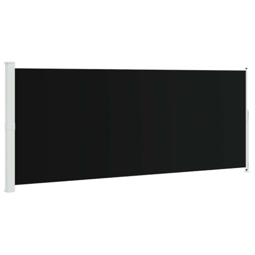 Store latéral rétractable 200x500 cm noir en polyester et base acier pour terrasse