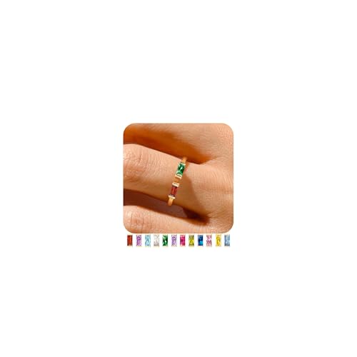 TOBENY Gold Birthstone Rings for Women 14K Gold Plated Adjustable Rings Non Tarnish Gold Stackable Rings Dainty Emerald Green Cubic Zirconia Ring for Mother Daughter Birthday Jewelry Gifts