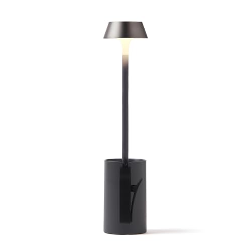 Lexon MIMI - Lampada da lettura ricaricabile, controllo tattile e 9 colori LED, braccio flessibile con clip di montaggio e supporto da tavolo, finitura in metallo, grigio antracite