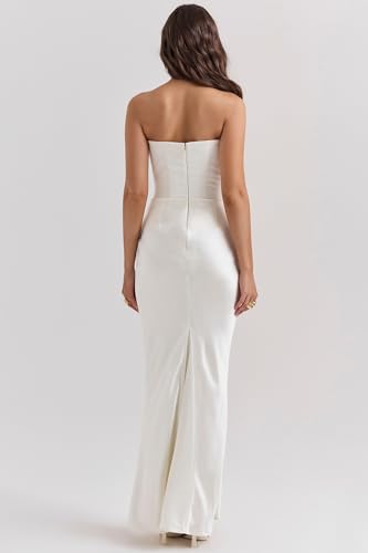 Image of ANKOMINA Women's Strapless Boned Corset Satin Dress Sexy Backless Pleated Stitching Dresses for Wedding Cocktail