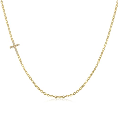 Collier croix en argent et or 14K, le cadeau de foi mignon et délicat