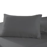 Pizuna Funda Almohada Algodon 45x85, Tejido Satinado de Lujo 100% algodón de Fibra Larga de 400 Hilos Lote de 2 Fundas de Almohada con Solapa de 15 cm en un Lado (Funda Almohada Gris Oscuro)