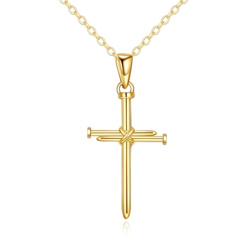 KQF 14K Real Gold Cross Necklace Solid Gold Nail Pendant jewelry Birthday Gift for Women