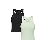 Camisetas sin mangas acanaladas con espalda cruzada para mujer, 2 piezas, acanaladas, sin costuras, para entrenamiento, sin mangas, espalda cruzada, Negro...