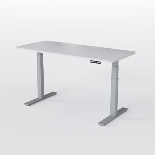 AUM WORLD Bureau Assis Debout Motorisé Advanced AUVA Gris avec Plateau Blanc Premium 160x70 cm, Bureau Électrique Réglable en Hauteur, Double Moteur Silencieux
