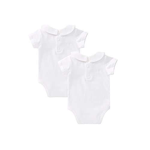 Pureborn 2-Pack Baby Bodysuits Cotton Unisex Short Sleeve Peter Pan Collar Summer White 0-3 Months #TOP3