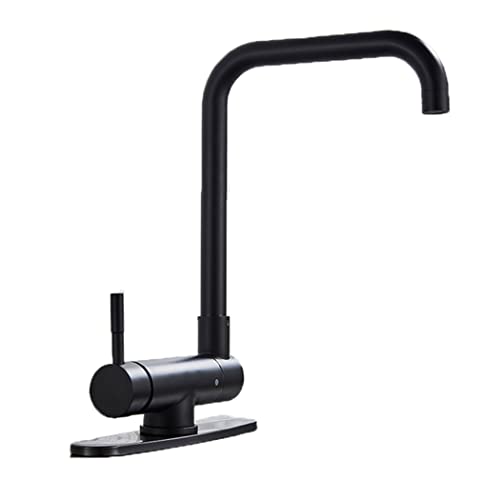 Grifo de cocina de latón dorado monomando con arco alto giratorio y placa para agua fría caliente