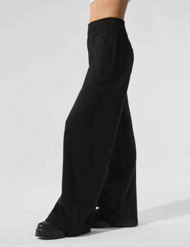 HeSaYep Womens Wide Leg Sweatpants 2025 Ribbed High Waist Straight Leg Baggy Sweat Pants with 4 Pockets3