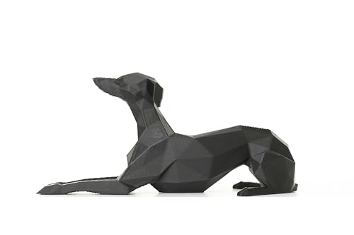 Whippet Gift 3D Printed Laid Down Whippet/Greyhound Figurine Geometric Dog Ornament Lightweight Decorative Sculptures (Black)