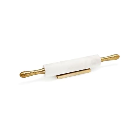 White Marble Decorative Rolling Pin with Hammered Handles and Base - 18"L Cover