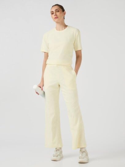 Image of TECHNOSPORT Women Textured Straight Fit Trackpants for Casual Wear, Travel Wear, Gym Wear