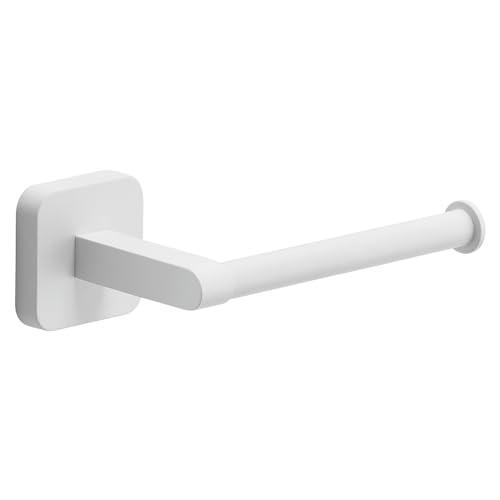 Gedy Tonga Portarrollos Papel higiénico baño, Blanco Mate, Acero Inoxidable, Adhesivo, sin Taladro, 14,3 x 6,9 x 4,7