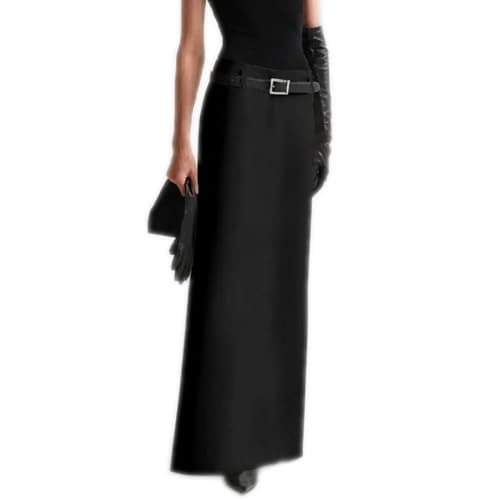 Women Black White Elegant Straight Skirts Summer High Waist Long Skirts