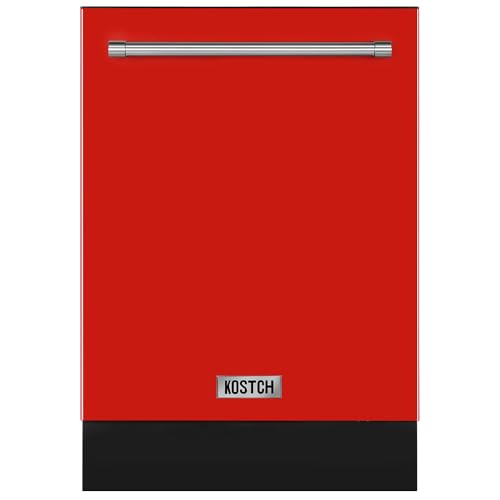 KOSTCH 2 Set - 36 inch 21.6 cu. ft. French Door Refrigerator/Fridge with Ice and Water Dispenser, & Large Capacity 24 inch Top Control Built-In Dishwasher, 47-dBA Ultra-Quiet (Red-SS)
