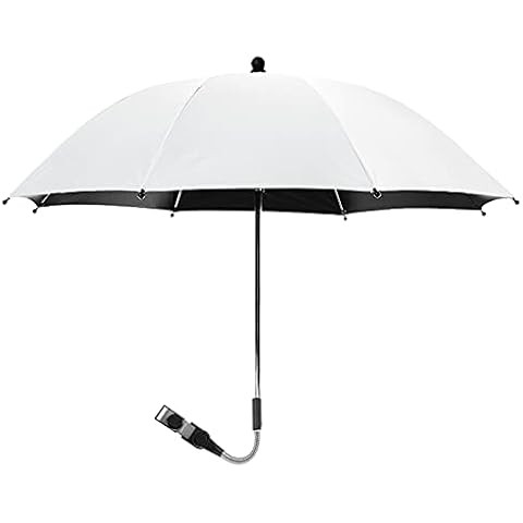 Ryoizen Universal Stroller Parasols 360° Adjustable Rotatable Pram Umbrella Sun Protection Rain Protection UV-protection for Pushchair and Buggy Clip on Stroller Umbrella (White,75 * 80 cm) Cover
