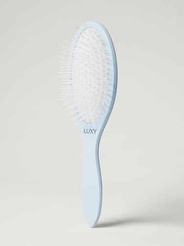Luxy Loop Extensions Brush with Anti-Static Nylon Bristles - Hairbrush for Extensions & Natural Hair - Tangle-Free Brushes for Women with Ball-Tipped Loops & Ionic Powder (Blue)