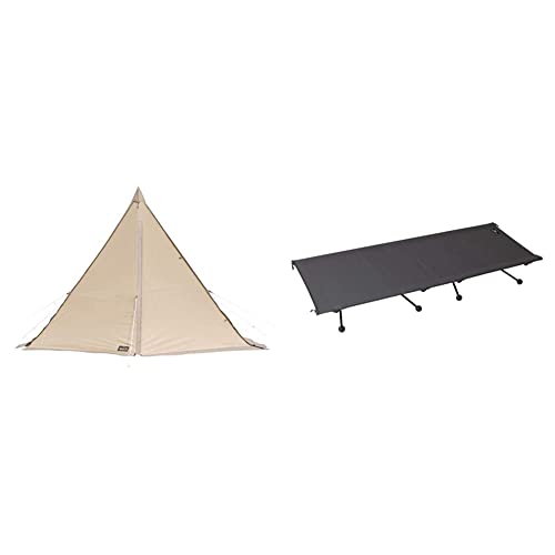 ogawa(オガワ) アウトドア キャンプ テント ワンポール型 タッソ 【1~2人用】T/C サンドベージュ 2727 & アウトドア キャンプ ベット ハイ&ローコットワイド (高さ2段階) チャコールグレー 1984 191×71×高さ42/25cm
