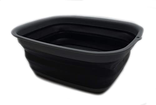 SAMMART 9.45L (2.5 Gallon) Collapsible Tub - Foldable Dish Tub - Portable Washing Basin - Space Saving Plastic Washtub (Grey/Black, M)