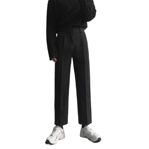 Men's Black Casual Ankle Pants Straight Relaxed Wide Leg Dress Trousers Pants for Men