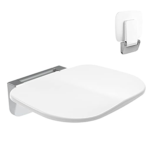 Easywow Folding Shower Chair Wall Mounted Fold Down Shower Seat 400 LB Capacity Foldable Shower Seats for Adults Elderly Disabled White