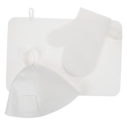 PartyKindom Felt Sauna Accessory Set with Cap Glove Pad for Men and Women Heat Insulating Shower Hat Sauna Mitten Comfortable Thermal Protection Home