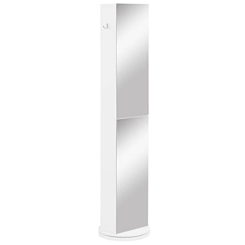 kleankin Meuble Colonne de Salle de Bain pivotant Meuble de Rangement Colonne pour Salle de Bain avec Miroir - 6 étagères - 36 x 36 x 171 cm Blanc