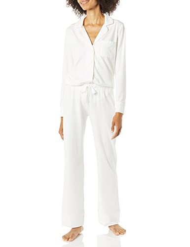 Amazon Essentials Women's Cotton Modal Pajama Set, White, Medium