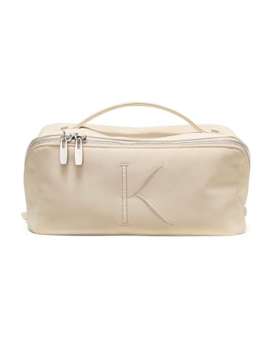 Image of EACHY Travel Makeup Bag, Large Capacity Cosmetic Bag for Women, Waterproof PU Leather, Flat Open Portable Toiletry Bag for Skincare, Brushes & Travel Essentials