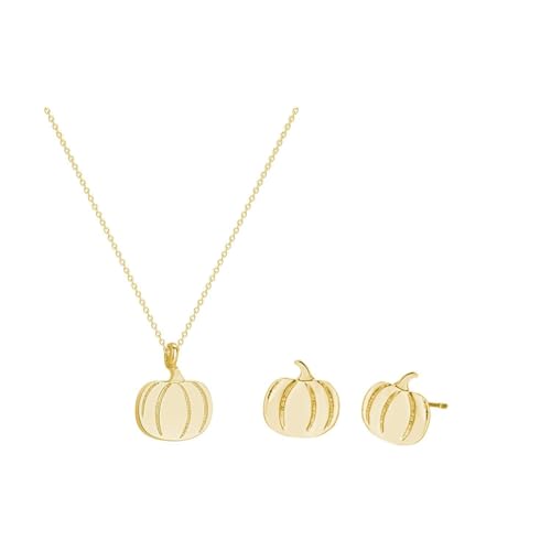 Dcfywl731 Pumpkin Necklace Earrings Set Fall Jewelry Silver Gold Pumpkin Necklace Jewelry Set Stud Earrings Autumn Thanksgiving Gifts
