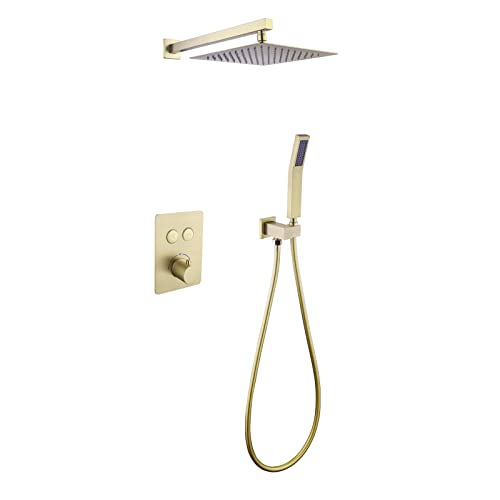 QYMYOZ Ducha de Temperatura de 10 Pulgadas, Cabezal de Ducha Ultrafino con Efecto Lluvia, Doble función, Memoria de Temperatura, Ducha empotrada, grifos mezcladores de Pared, do