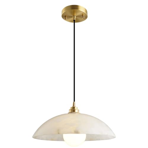 Uossoty 15.7in Alabaster Pendant Light Gold Brass Chandelier for Kitchen