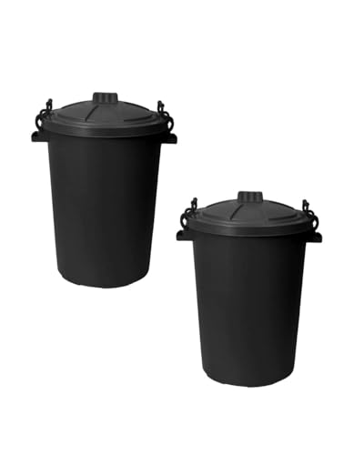 ORGANIZED Pack of 2 x 90L Heavy Duty Plastic Bin with Clip Lock Lid for Durable Storage and Waste Bin for Garden Animal Feed and Recycling Food Grade Weather Resistant Container - Black