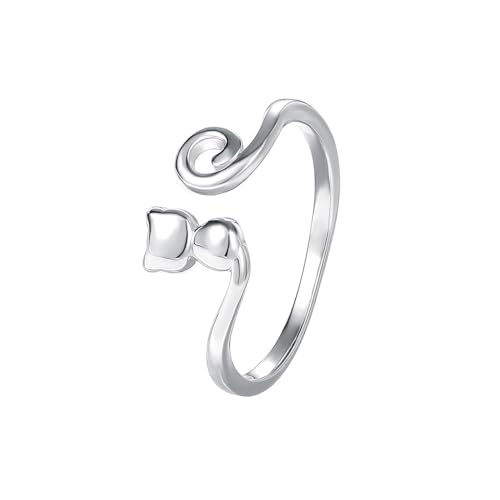 Cute Cat Adjustable Wrap Ring for Women 925 Sterling Silver