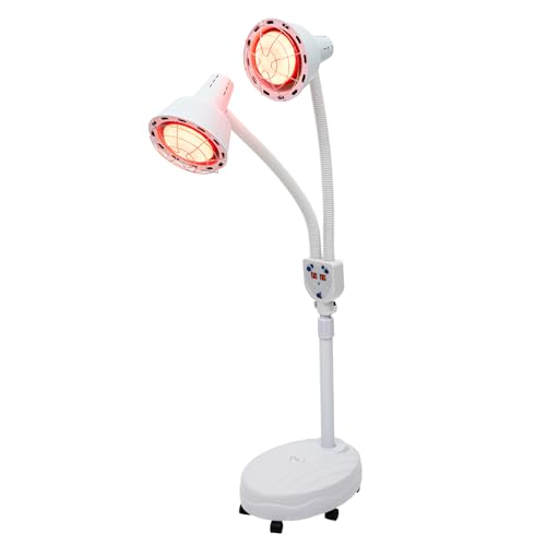 Lámpara infrarroja de 275 W, doble cabeza, lámpara de luz roja, terapia con soporte y mando a distancia 360 grados, lámpara de calefacción ajustable, foco rojo con ruedas, para tratamiento, relajación
