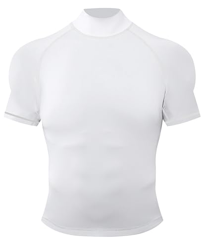 Men's Compression Mock Turtleneck Short Sleeve Shirts High Neck Quickly Dry Workout Tops Athletic Running Cycling