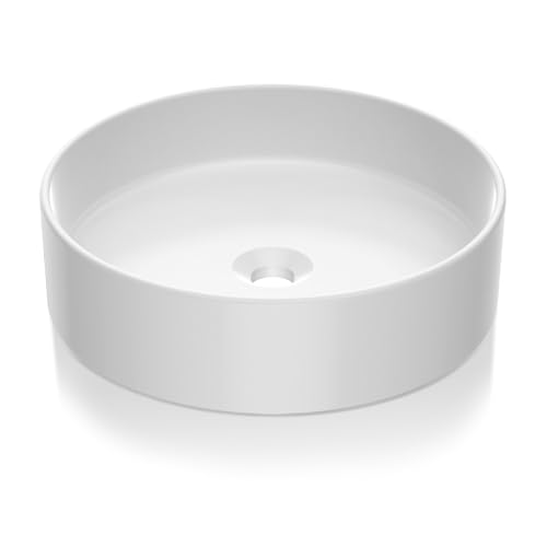 GAOMON Vessel Sink Round, 18"x18" Bathroom Sink White Ceramic Lavatory Vanity Above Counter Vessel Sink Art Basin - white