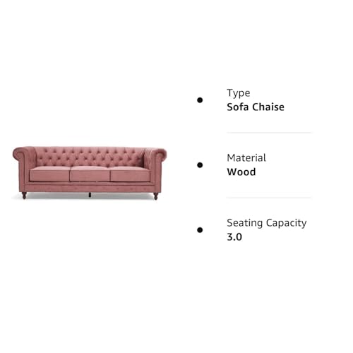 Image of Modern and Stylish 3 Seater Chesterfield Luxury Sofa with Valvet and Fabric Comfortable Sofa for Living Room, Dining Room, Hallway, and Office-(Rose Pink).