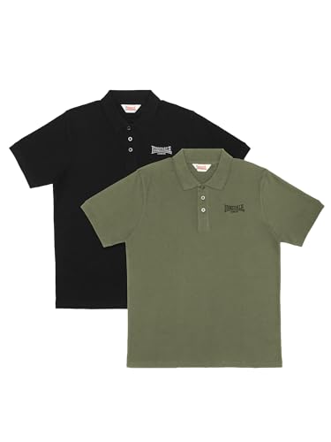 Polos homme Lonsdale lot de 2 coupe normale finitions soignées noir olive S