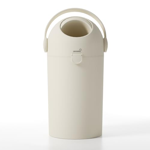 Image of Grownsy Baby Diaper Pail, Odor-Locking Roll-Top Design, No Special Bag Required, One-Handed Use & Compact Design, Eco-Friendly Diaper Trash Can, Baby Stuff, Beige