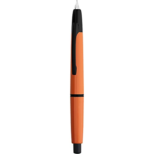 erofa Majohn A2 Press Fountain Pen Extra Fine Nib with Box, Retractable Orange Resin Ink Pen with Converter Writing Pen Set (Black Clip Version)