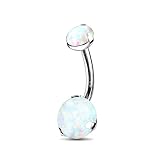 Dynamique Implant Grade Titanium Internally Threaded Top Prong Set Double Round Opal Belly Button Ri