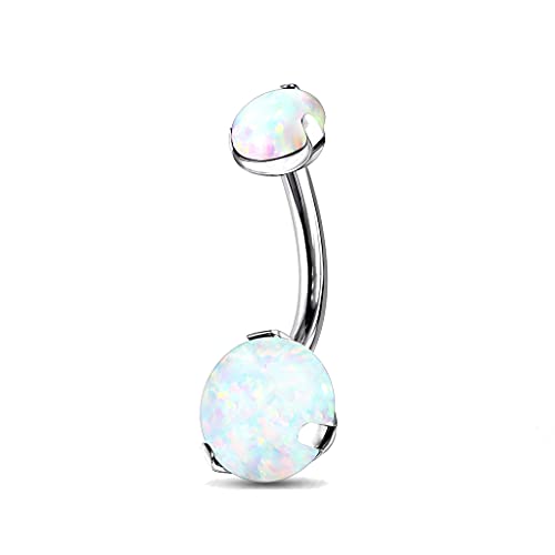 Dynamique Implant Grade Titanium Internally Threaded Top Prong Set Double Round Opal Belly Button Rings (Sold Per Piece) #TOP12