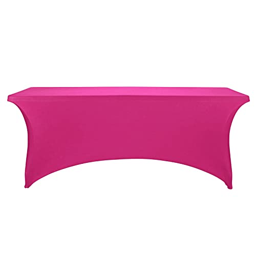 Image of FORLIFE Spandex Table Cover - Fitted 6ft Rectangular Tablecloth, Stretch Patio Table Cover for Wedding, Banquet, Party (Fuchsia)
